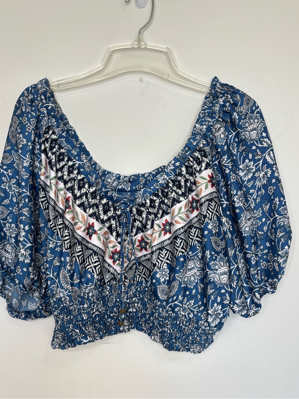BN8 Bohemian Blue Floral‎ Smocked Peasant Topo - Picture 6 of 6